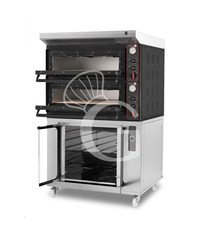 Horno eléctrico para 4+4 pizzas de Ø 350 mm con 2 cámaras de control mecánico