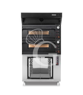 Horno eléctrico para 4+4 pizzas de Ø 350 mm con 2 cámaras de control mecánico