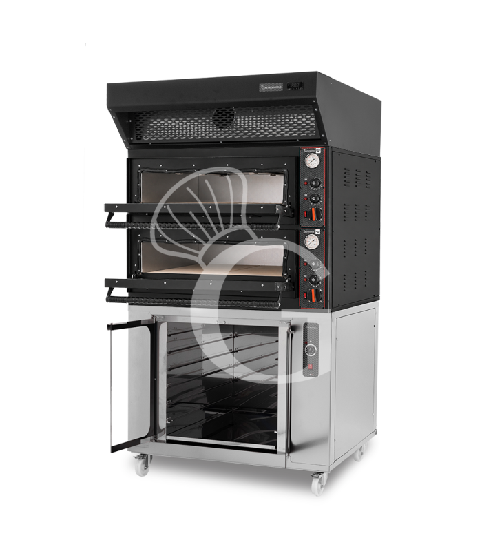 Horno eléctrico para 4+4 pizzas de Ø 350 mm con 2 cámaras de control mecánico
