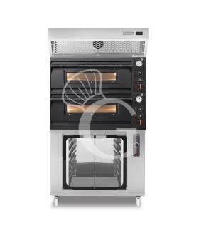 Horno eléctrico para 4+4 pizzas de Ø 350 mm con 2 cámaras de control mecánico