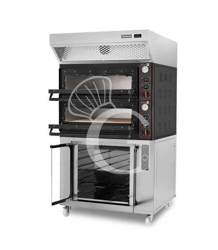 Horno eléctrico para 4+4 pizzas de Ø 350 mm con 2 cámaras de control mecánico