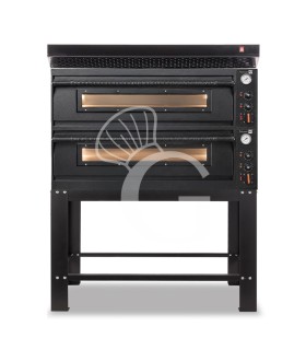 Horno eléctrico para 6+6 pizzas de Ø 350 mm, 2 cámaras, control mecánico, 18 kW, diseño negro