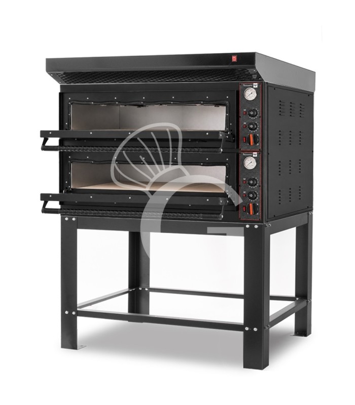 Horno eléctrico para 6+6 pizzas de Ø 350 mm, 2 cámaras, control mecánico, 18 kW, diseño negro