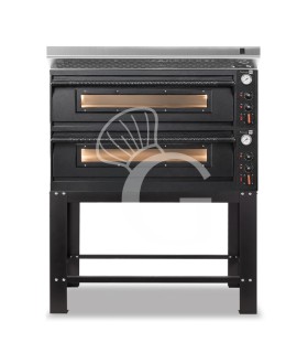 Horno eléctrico para 6+6 pizzas de Ø 350 mm, 2 cámaras, control mecánico, 18 kW, diseño negro