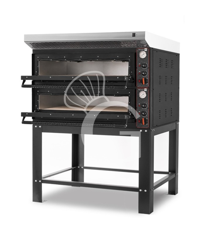 Horno eléctrico para 6+6 pizzas de Ø 350 mm, 2 cámaras, control mecánico, 18 kW, diseño negro