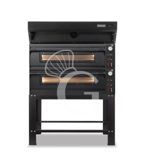 Horno eléctrico para 6+6 pizzas de Ø 350 mm, 2 cámaras, control mecánico, 18 kW, diseño negro