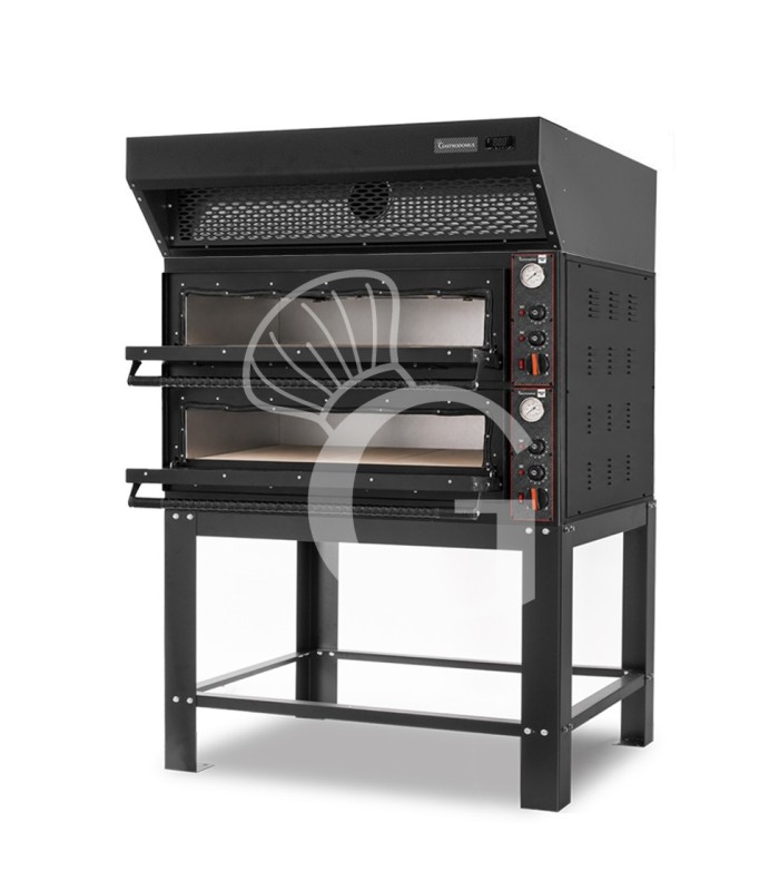 Horno eléctrico para 6+6 pizzas de Ø 350 mm, 2 cámaras, control mecánico, 18 kW, diseño negro