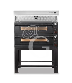 Horno eléctrico para 6+6 pizzas de Ø 350 mm, 2 cámaras, control mecánico, 18 kW, diseño negro