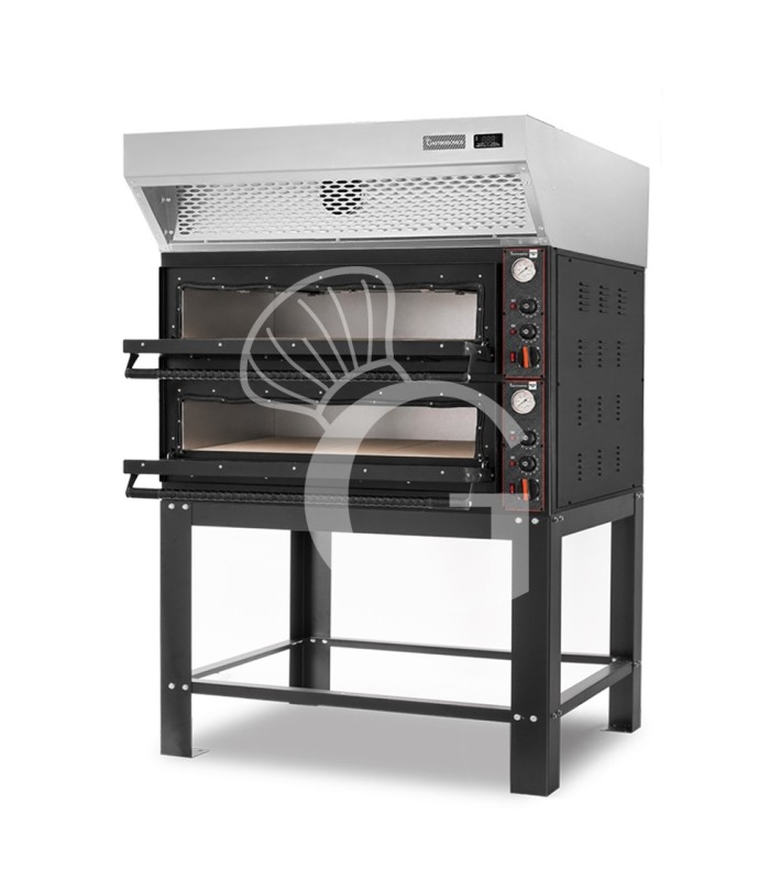 Horno eléctrico para 6+6 pizzas de Ø 350 mm, 2 cámaras, control mecánico, 18 kW, diseño negro