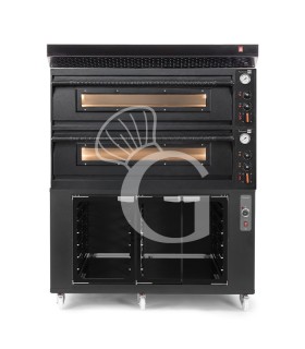 Horno eléctrico para 6+6 pizzas de Ø 350 mm, 2 cámaras, control mecánico, 18 kW, diseño negro