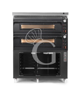 Horno eléctrico para 6+6 pizzas de Ø 350 mm, 2 cámaras, control mecánico, 18 kW, diseño negro