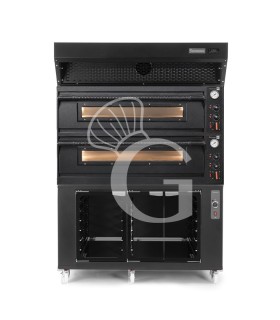 Horno eléctrico para 6+6 pizzas de Ø 350 mm, 2 cámaras, control mecánico, 18 kW, diseño negro