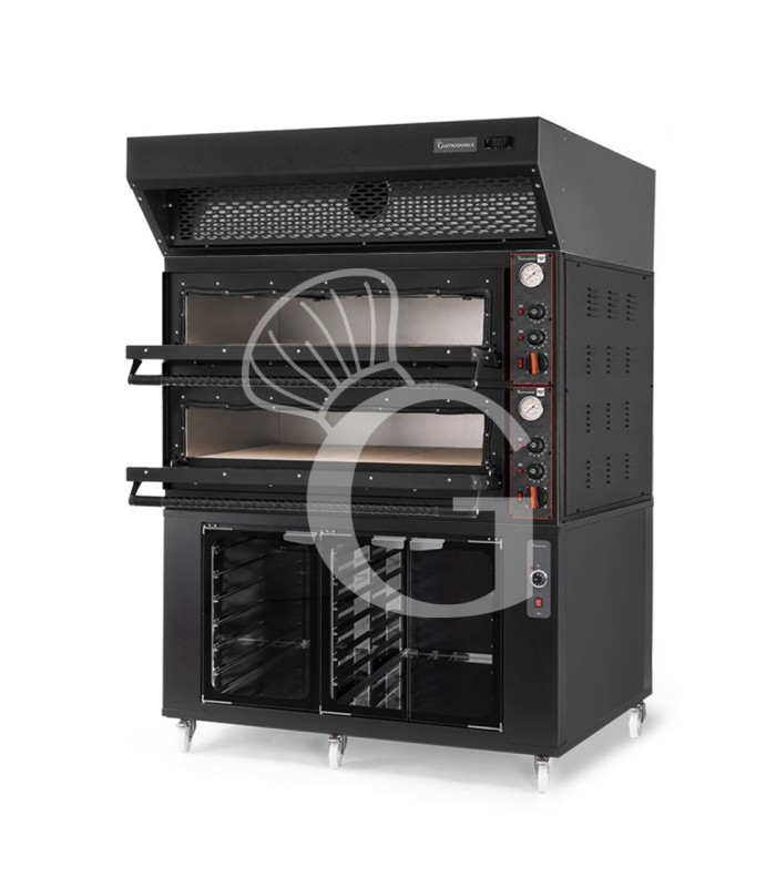 Horno eléctrico para 6+6 pizzas de Ø 350 mm, 2 cámaras, control mecánico, 18 kW, diseño negro