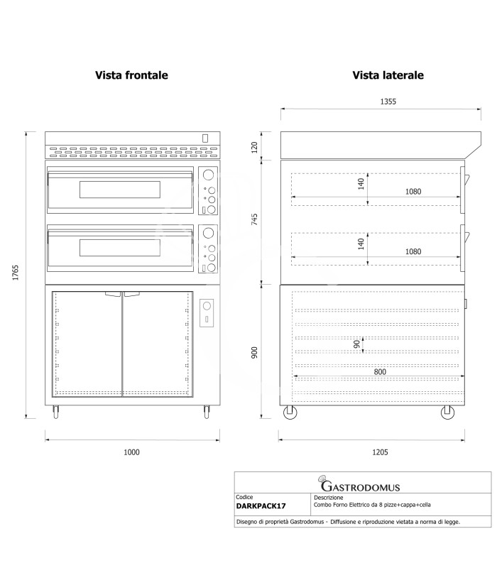 Horno eléctrico para 6+6 pizzas de Ø 350 mm, 2 cámaras, control mecánico, 18 kW, diseño negro