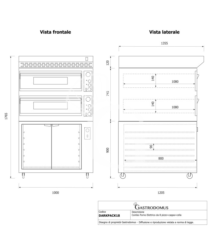 Horno eléctrico para 6+6 pizzas de Ø 350 mm, 2 cámaras, control mecánico, 18 kW, diseño negro
