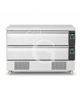 Cajonera doble refrigerada con ruedas, 6xGN1/1, conversión de temperatura de negativa a positiva, dos unidades refrigerantes