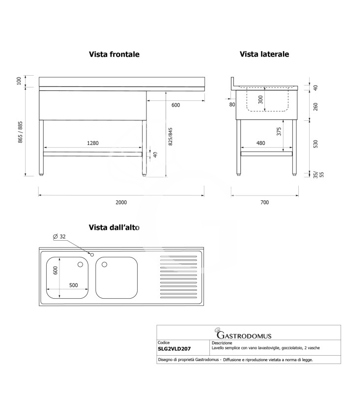 Fregadero con compartimiento lavavajillas , escurridor lado derecho , 2 senos , L2000 XP700XH950MM
