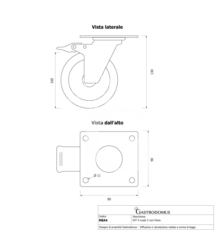 Kit de 4 ruedas (2 con freno) para mesas armario de acero inoxidable