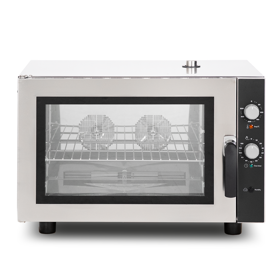 Horno eléctrico de convección para pastelería con humidificador, controles mecánicos, trifásico para 4 bandejas 600x400 mm