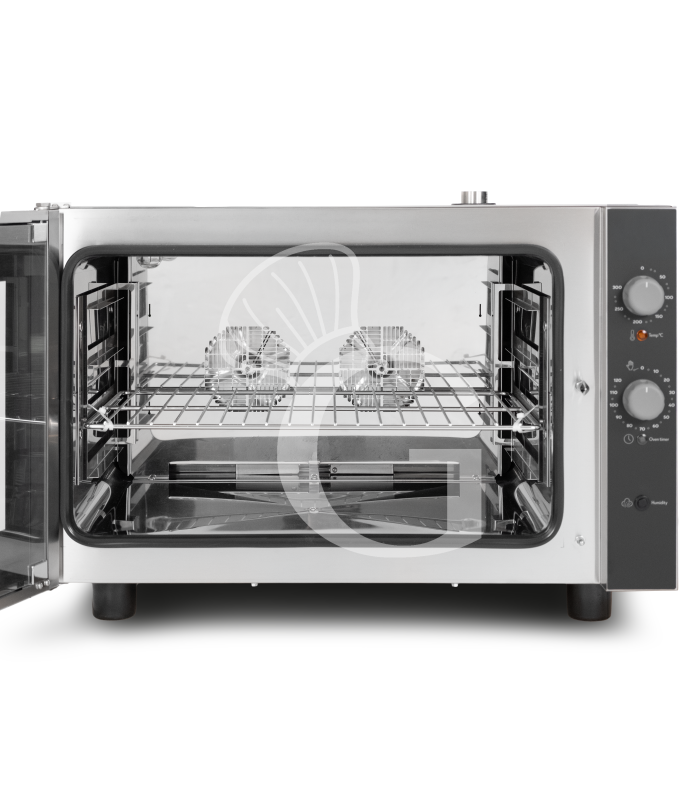 Horno eléctrico de convección para pastelería con humidificador, controles mecánicos, trifásico para 4 bandejas 600x400 mm