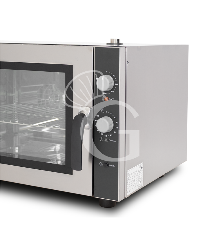 Horno eléctrico de convección para pastelería con humidificador, controles mecánicos, trifásico para 4 bandejas 600x400 mm