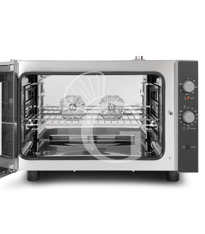 Horno eléctrico de convección para pastelería con humidificador, controles mecánicos, trifásico para 4 bandejas 600x400 mm