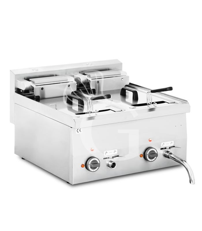 Freidora industrial eléctrica de sobremesa 2 cubas 10 LT + 10 LT 15 Kw Trifásica