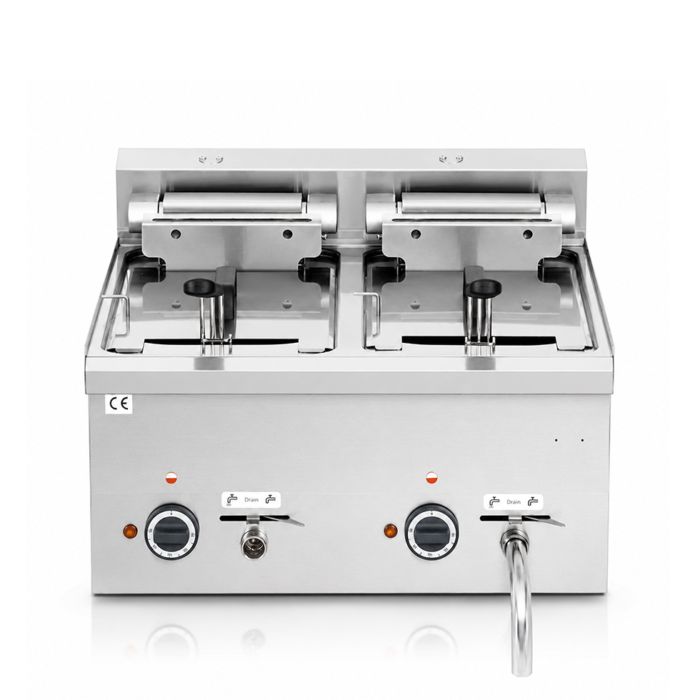 Freidora industrial eléctrica de sobremesa 2 cubas 10 LT + 10 LT 15 Kw Trifásica