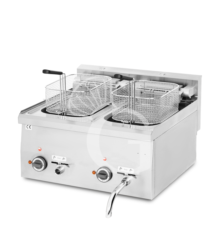 Freidora industrial eléctrica de sobremesa 2 cubas 10 LT + 10 LT 15 Kw Trifásica