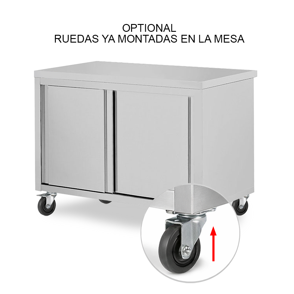 Ruedas ya montadas en mesa armario – Producto listo para usar (4 ruedas, 2 con freno)