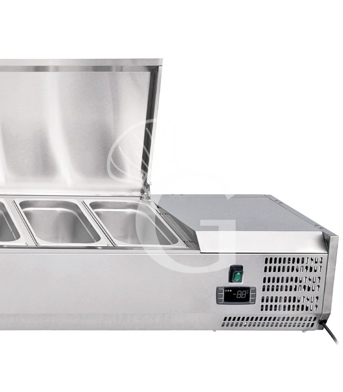 Vitrina refrigerada para pizzería con tapa de acero inox L 2000 mm para 9 cubetas GN1/3