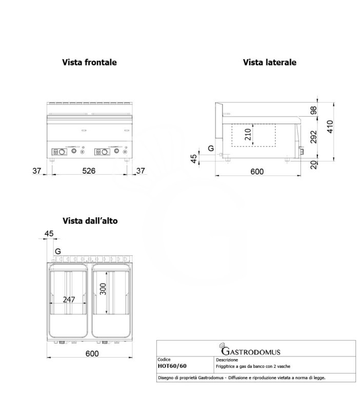 Freidora de sobremesa a gas con 2 cubas de 8 LT + 8 LT 13600 kW