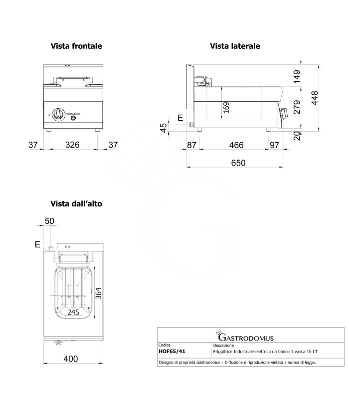 Freidora industrial eléctrica de sobremesa 1 cuba 10 LT 7,5 Kw Trifásica