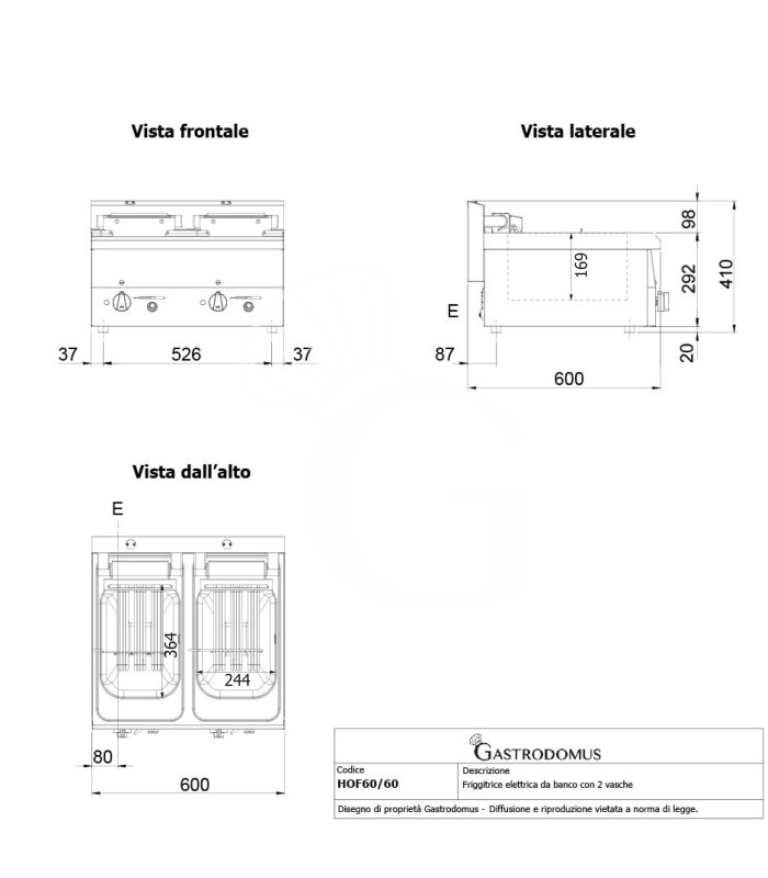 Freidora industrial eléctrica de sobremesa 2 cubas 10 LT + 10 LT 15 Kw Trifásica