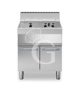 Freidora a gas profesional 13+13 litros sobre mueble cerrado – 2 cubas con quemadores no visibles 24 kW