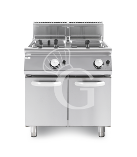 Freidora a gas profesional 13+13 litros sobre mueble cerrado prof. 900 mm – 2 cubas con quemadores no visibles 24 kW