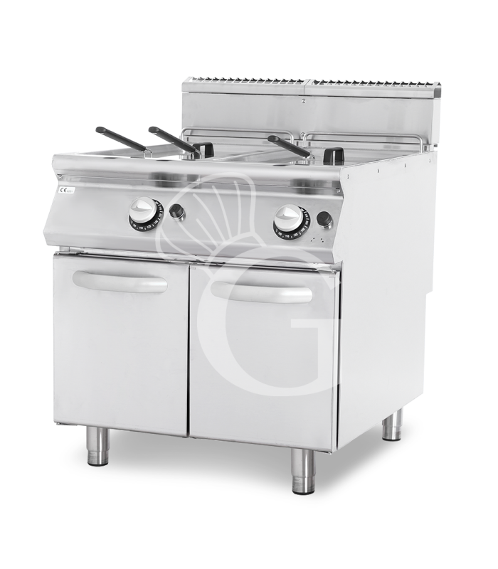 Freidora a gas profesional 17+17 litros sobre mueble cerrado – 2 cubas con quemadores no visibles 32 kW