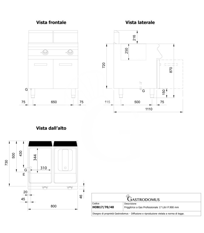 Freidora a gas profesional 17+17 litros sobre mueble cerrado – 2 cubas con quemadores no visibles 32 kW