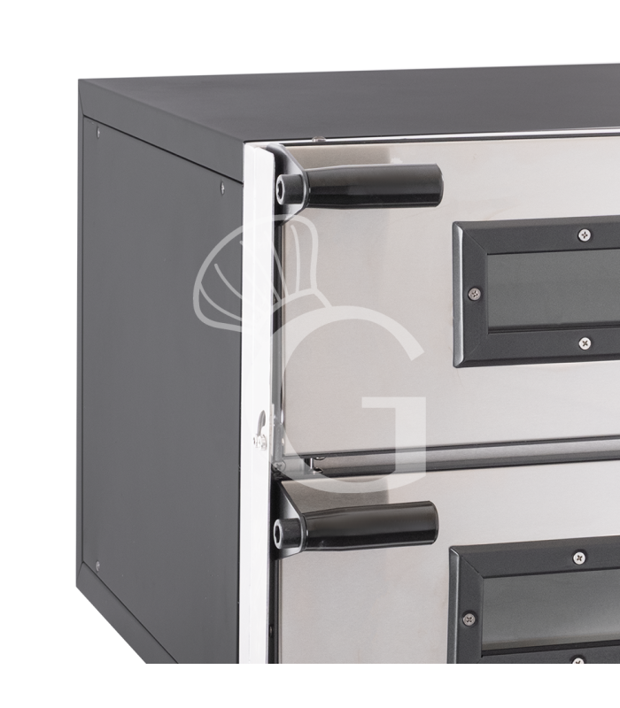 Horno eléctrico 2 pizzas 450 mm 2 cámaras control mecánico potencia 3KW puerta cristal