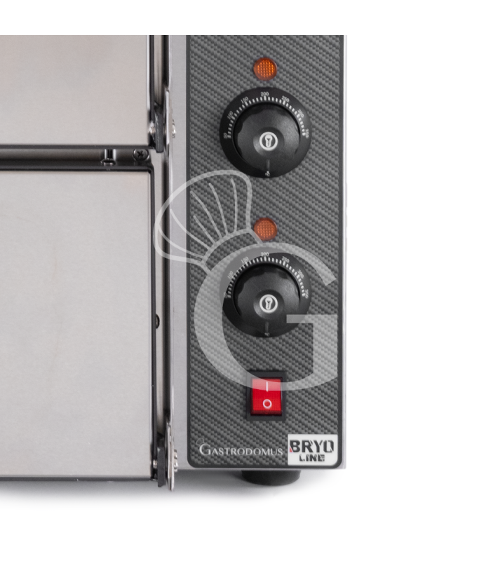 Horno eléctrico 2 pizzas 450 mm 2 cámaras control mecánico potencia 3KW puerta cristal