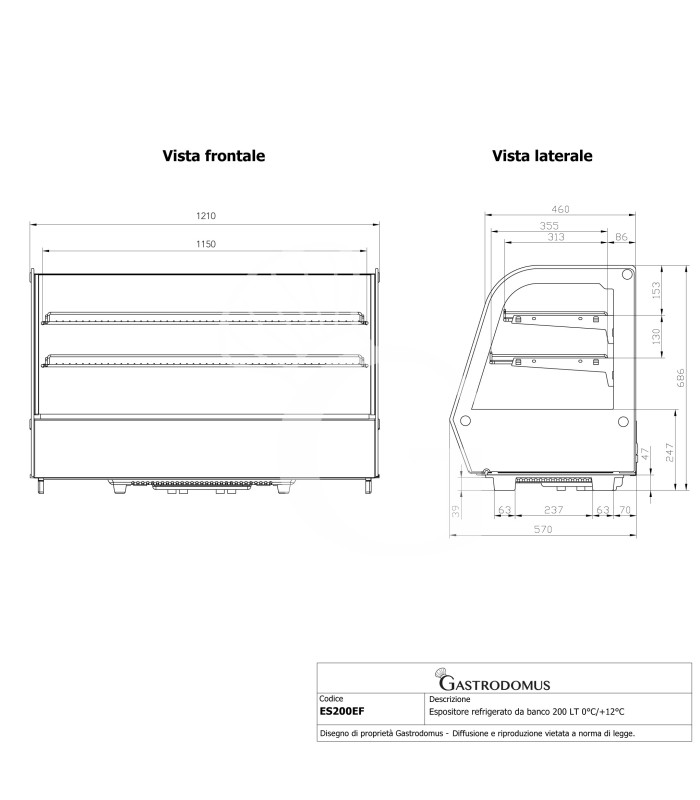 Vitrina refrigerada de sobremesa 200 LT 0°C/+12°C  L 1210 mm x P 565 mm x A 675 mm