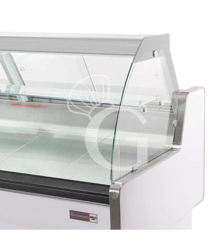 Mostrador refrigerado ventilado de cristal curvo, 0°/+5°C, L 1805 mm, completo de luz, estante intermedio y cristales traseros