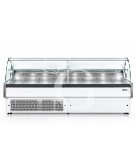Mostrador refrigerado ventilado de cristal curvo, 0°/+5°C, L 2585 mm, completo de luz, estante intermedio y cristales traseros