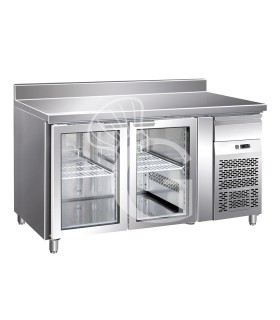 Mesa refrigerada con 2 puertas de cristal, peto posterior y profundidad 700 mm -2°C/+8°C