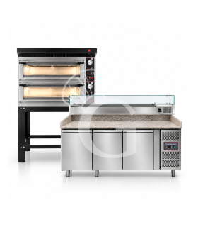Kit para pizzería profesional con horno eléctrico y mesa pizza refrigerada