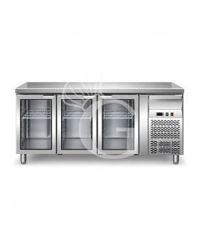Mesa Refrigerada ventilada, 700 mm de profundidad 3 Puertas de vidrio, temperatura +2°C/+8°C