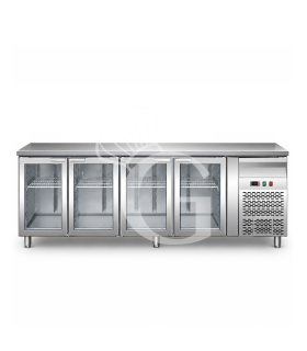 Mesa Refrigerada ventilada, 700 mm de profundidad 4 Puertas de vidrio, temperatura +2°C/+8°C