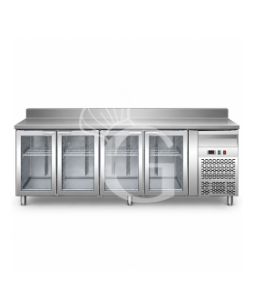 Mesa Refrigerada ventilada, 700 mm de profundidad 4 Puertas de vidrio y Peto, temperatura +2°C/+8°C