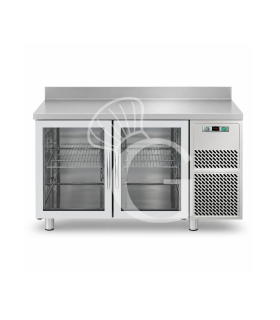 Mesa refrigerada prof. 700 mm, 2 puertas de cristal, peto, 0°C/+10°C encimera de acero inoxidable