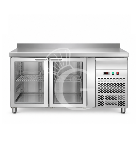 Mesa refrigerada con 2 puertas de cristal, peto posterior y profundidad 700 mm -2°C/+8°C